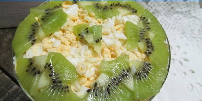 Salad with kiwi, boiled eggs and apples