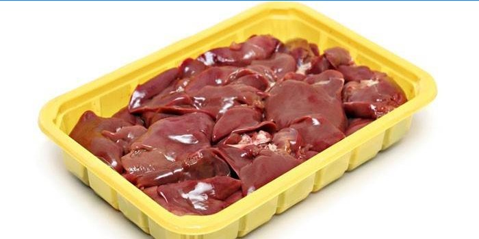 Raw chicken liver in a plastic tray