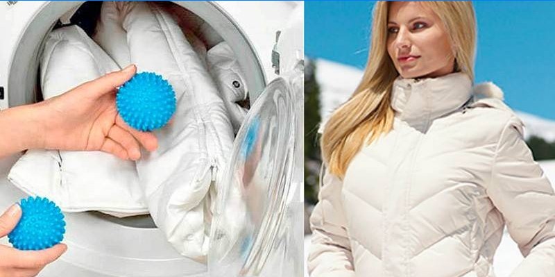 Girl in a down jacket and a washing machine