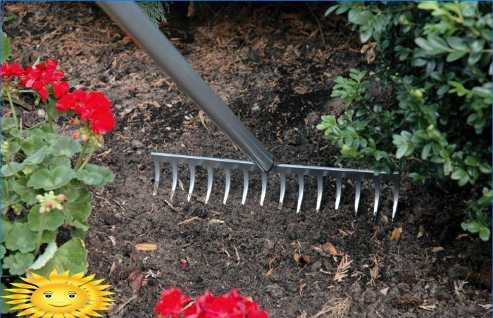 Garden rake with curved teeth