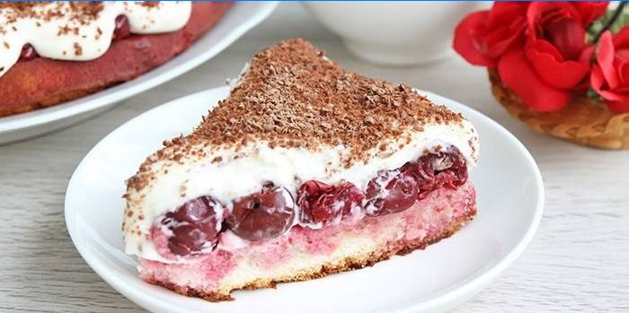 Kefir cake with cherry and sour cream