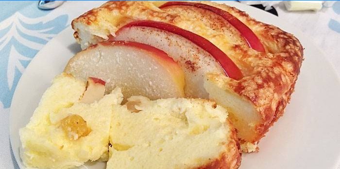 Cottage cheese and apple casserole on a plate