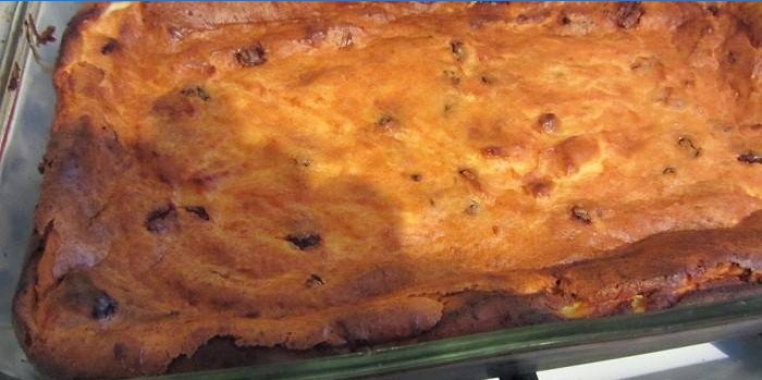 Baked lush curd casserole with semolina on a baking sheet