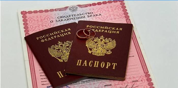 Passports on marriage certificate and rings