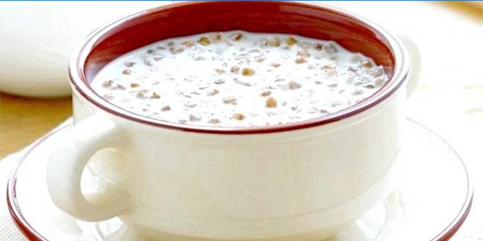 Green buckwheat with kefir in a cup