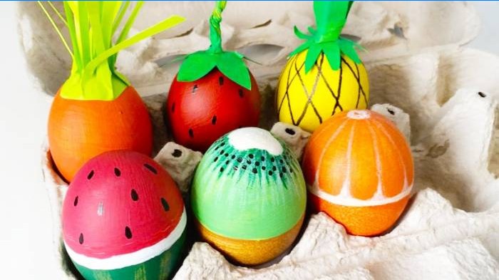 Easter eggs in the form of vegetables and fruits