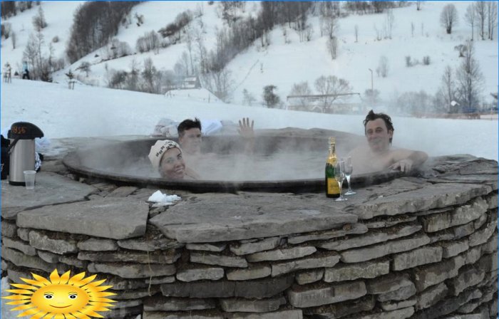 Heated outdoor hot tub