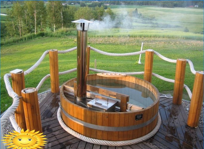 Heated outdoor hot tub