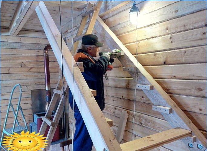 Installation of a wooden staircase to the attic