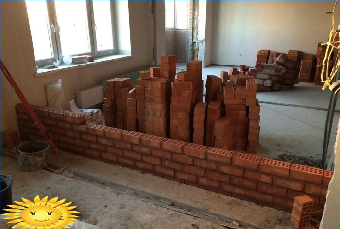 Construction of interior partitions made of bricks