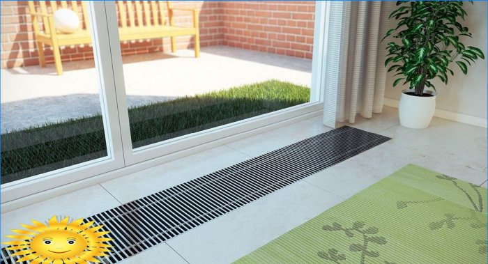 Concealed heating system: floor convectors and built-in radiators