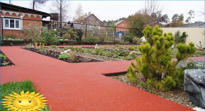 Garden paths made of rubber crumb