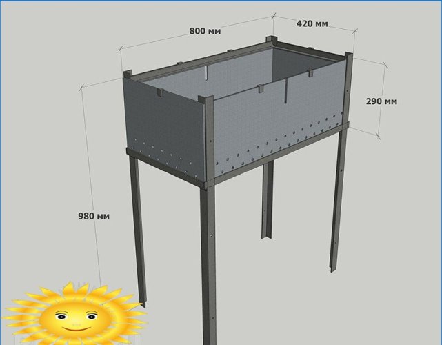 Dimensions of the barbecue made of metal