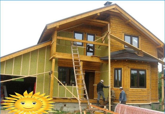 Thermal insulation of a wooden house outside with mineral wool