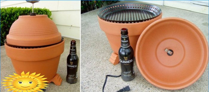 Grill and compact smokehouse from a clay pot