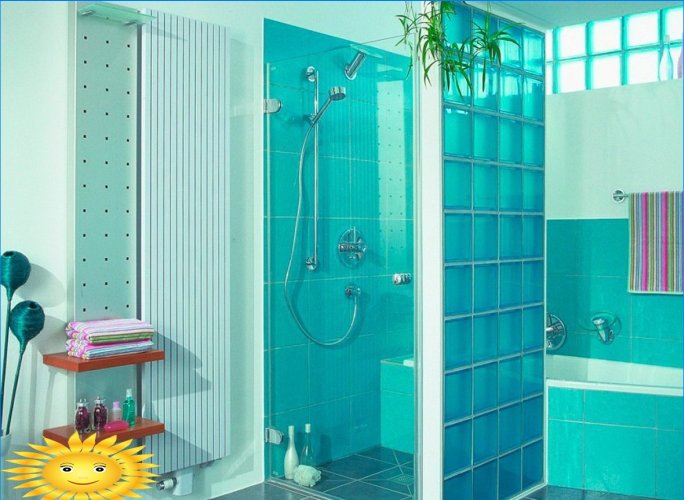How to make a shower cabin from tiles and glass blocks