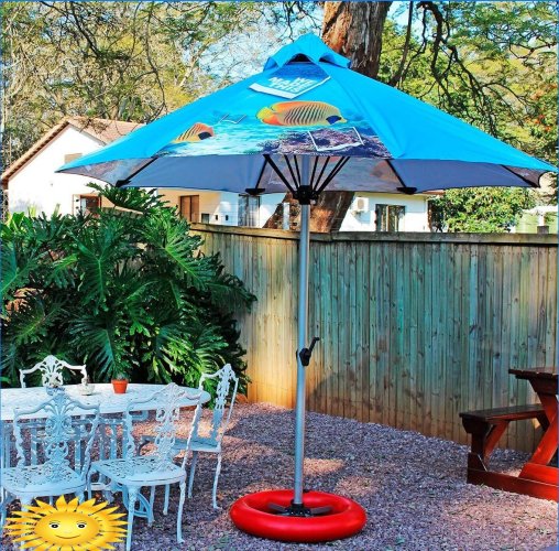 Patio with sun umbrellas: photo compilation