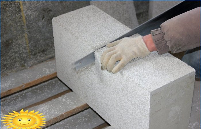 Polystyrene concrete blocks are easily sawn with a hacksaw