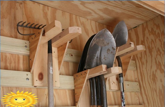 Storing garden tools in a barn
