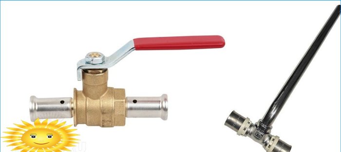 Ball valve with press fittings and press fitting tee with chrome tube