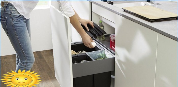 Drawers for trash cans in the kitchen
