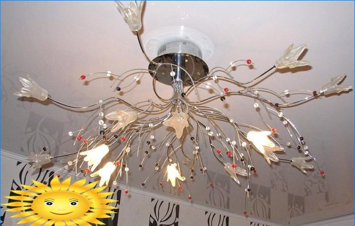Stretch ceiling chandeliers: how to choose and mount