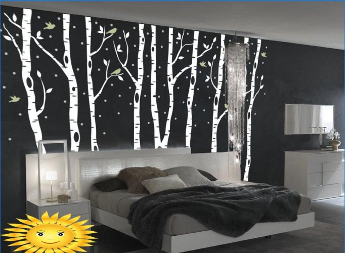 Glowing wallpaper in the interior of the bedroom