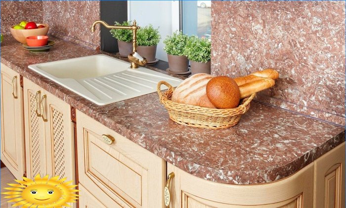 Apron and kitchen countertop made of one material