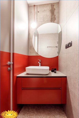 Bathroom in red tones: photo selection