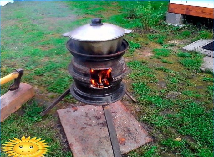 Brazier or barbecue oven from old car drives