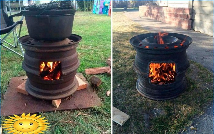Brazier or barbecue oven from old car drives