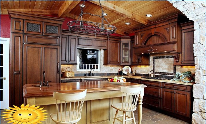 Wooden ceiling in the kitchen