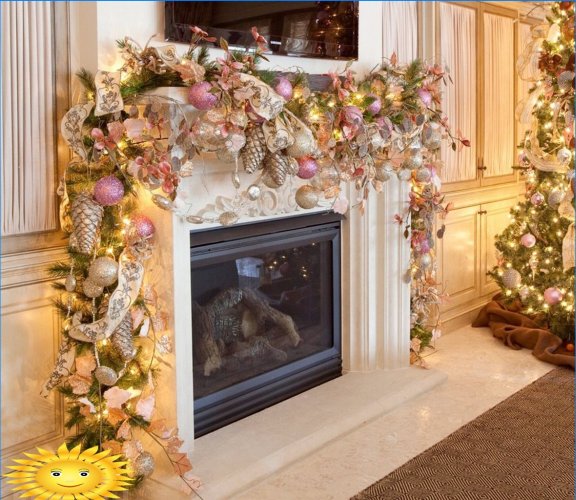 Christmas fireplace decor: ideas and examples