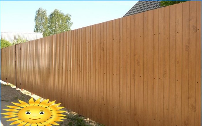 DIY fence made of corrugated board on screw piles