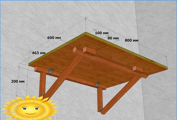 DIY folding kitchen table: drawings and diagrams