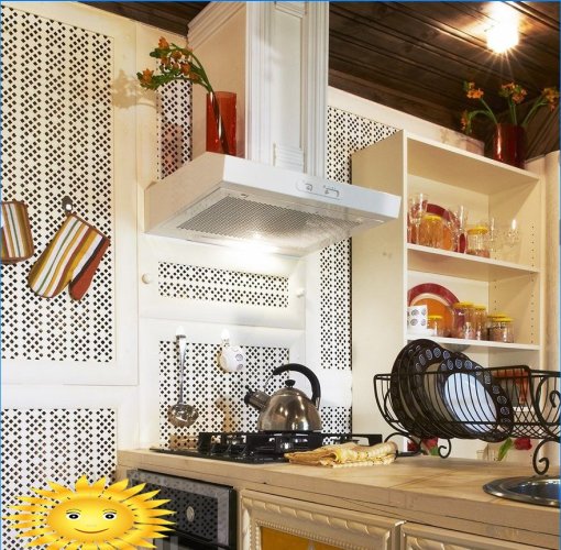 Perforated HDF panels in the interior of the kitchen