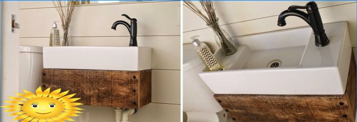 Homemade coasters and vanity units in the bathroom