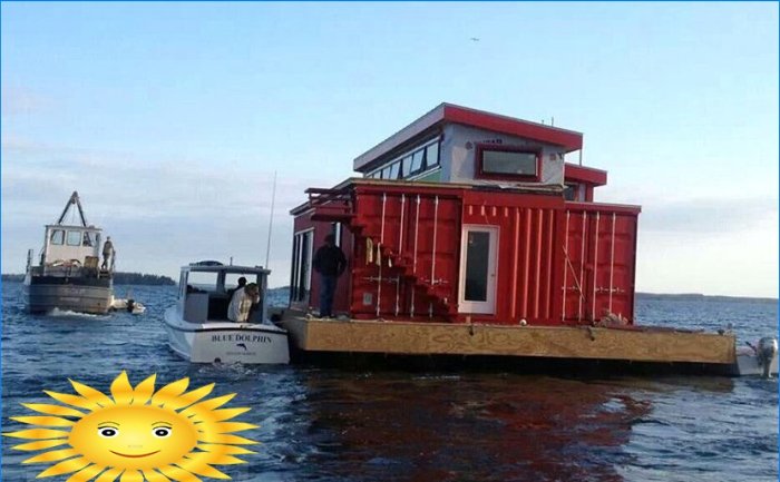 Houseboat made of shipping containers