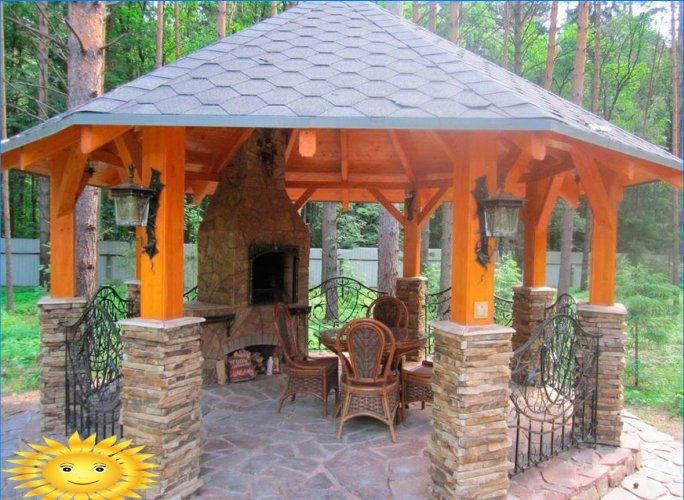 Gazebo with barbecue or fireplace