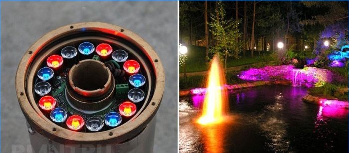 How to organize the lighting of fountains, pools and ponds