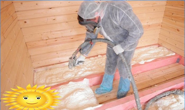 Thermal insulation of a wooden floor with polyurethane foam