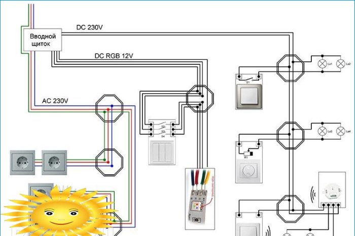 Lighting scheme for 12V lamps. Features of installation of low-voltage networks