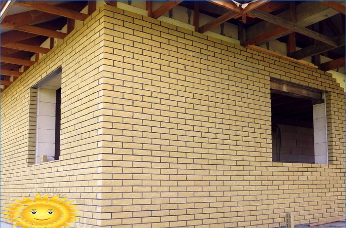 House cladding with hollow bricks
