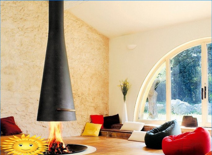 Panoramic, island fireplaces in the interior