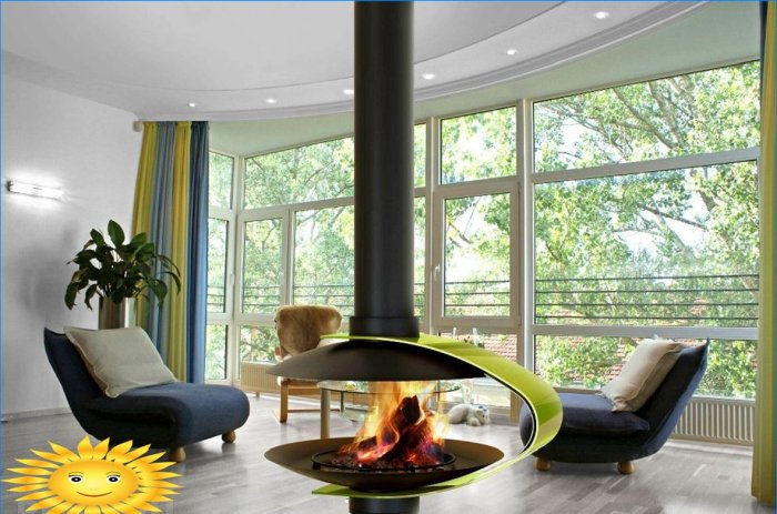Panoramic, island fireplaces in the interior