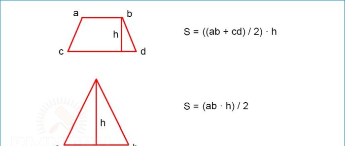Area of ​​a trapezoid and a triangle
