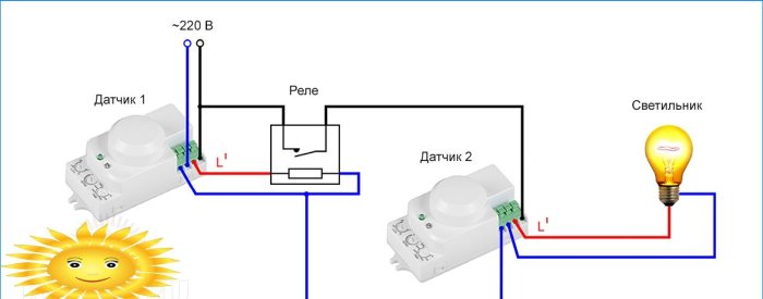 Series connection of motion sensors via relays