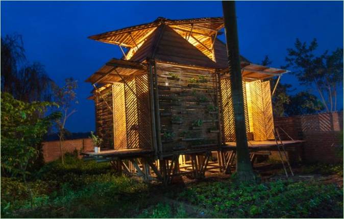 Night illumination of the BB Home bamboo house