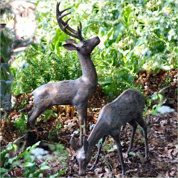 Garden statues of deer