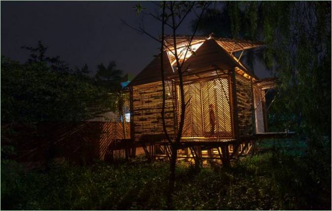Night lighting of the bamboo house BB Home
